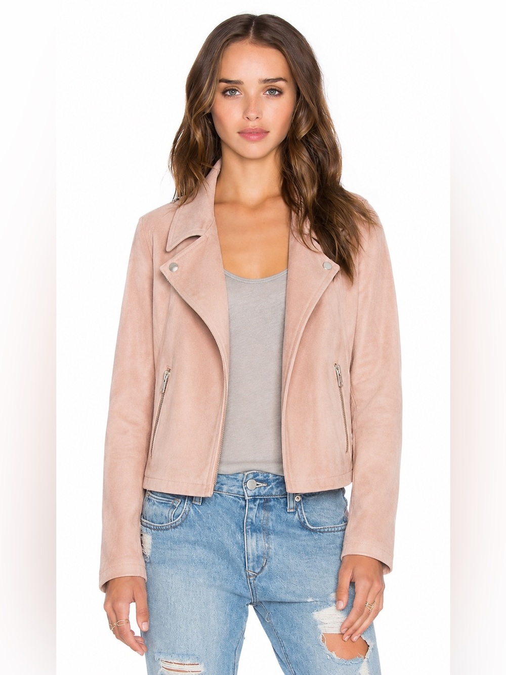 Philosophy Faux-Leather Suede Motorcycle Jacket open front Dusty Pink Cottage